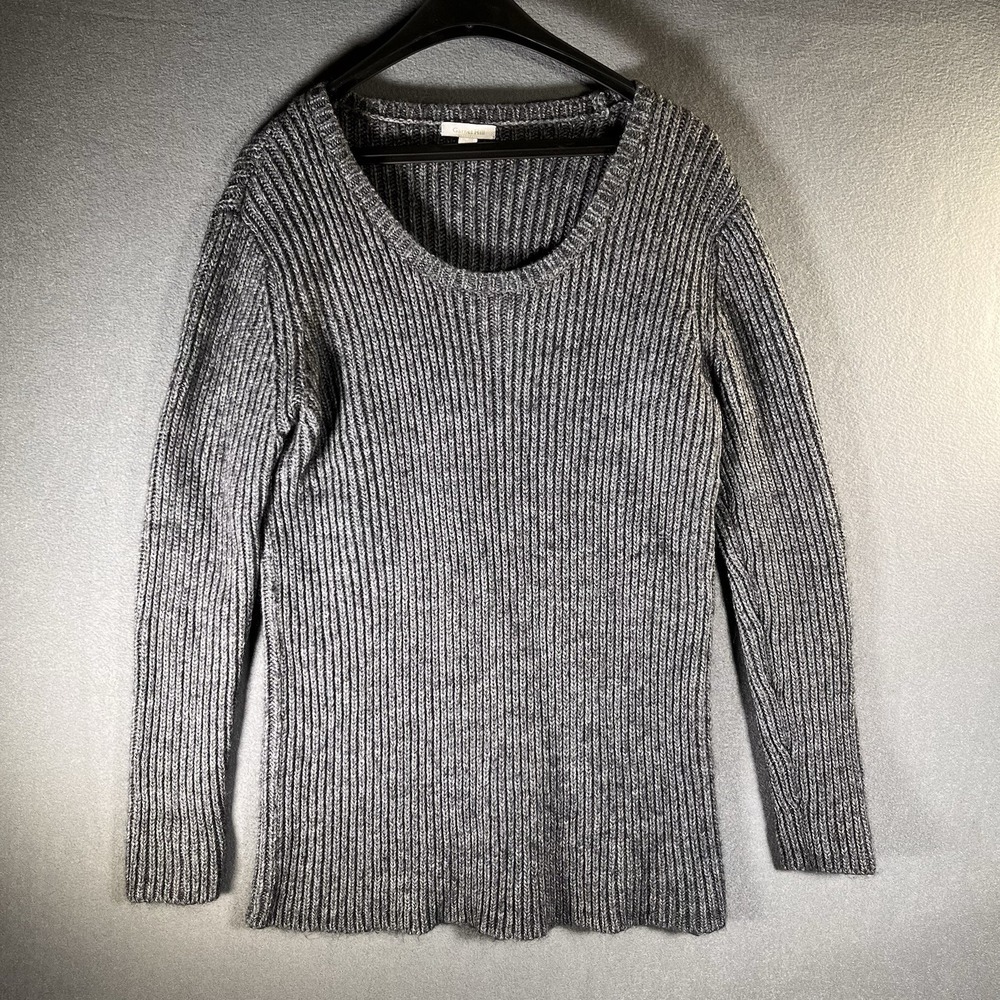 GARNET HILL Sweater L Wool Alpaca Blend Rib Knit Pullover  Winter Gray